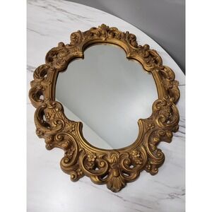 Vintage Universal Statuary Oval Gold Gilt Wall Mirror Hollywood Regency Gothic‎